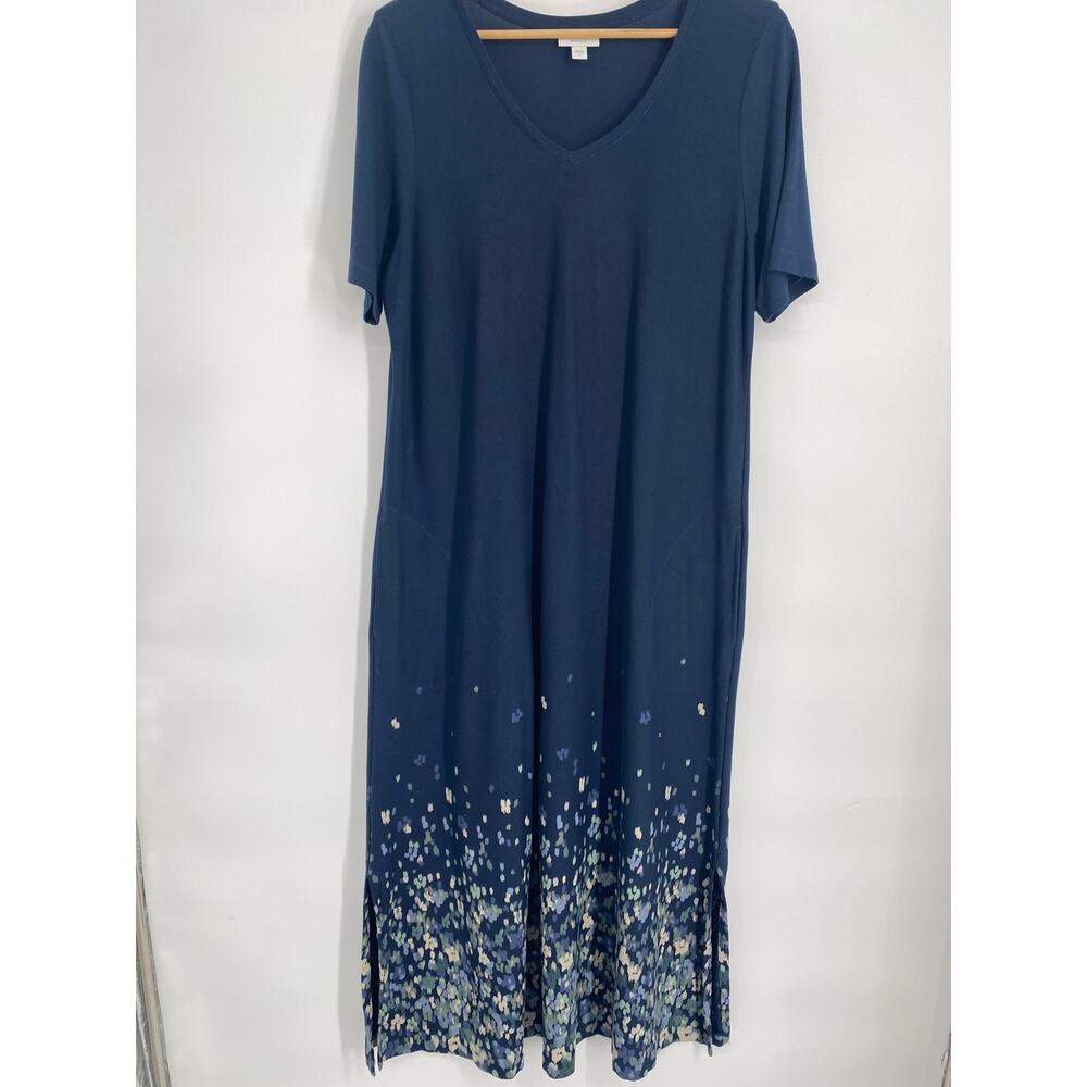 j. Jill Maxi Dress Woman's Large Blue Confetti Print Hem Knit Coastal TradMom